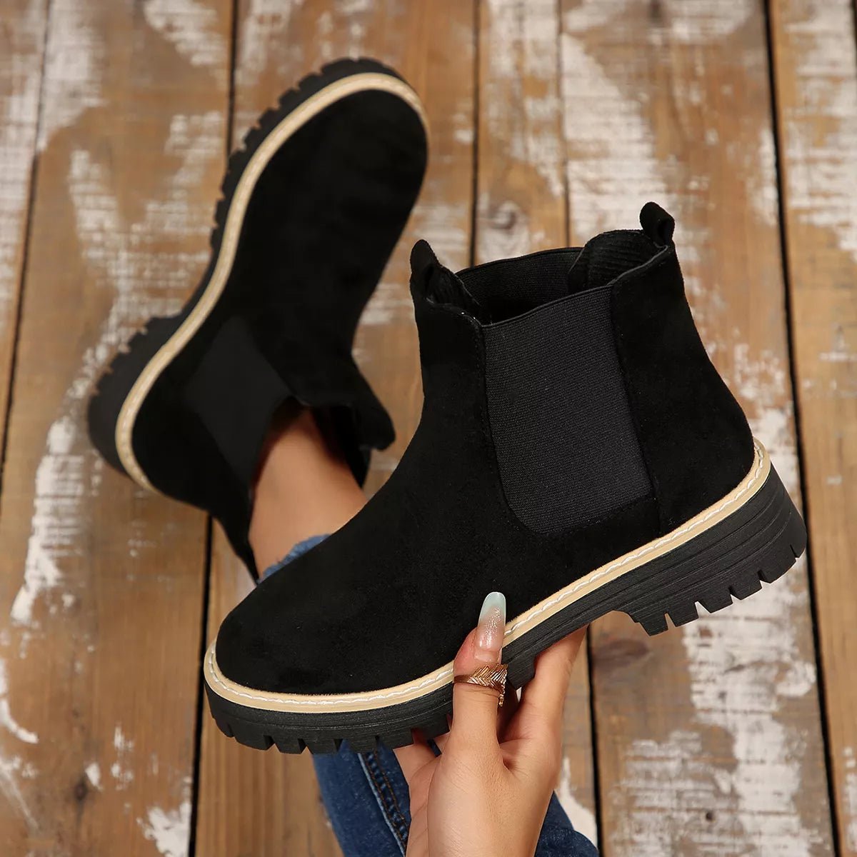 Round Toe Block Heels Boots - minbolu -