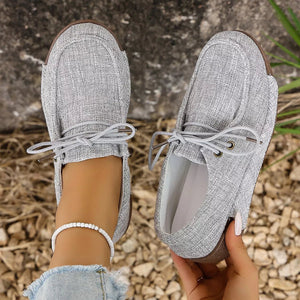 Round Toe Lace-Up Sneakers - minbolu -