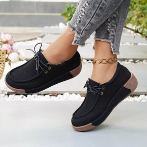 Round Toe Lace-Up Sneakers - minbolu -