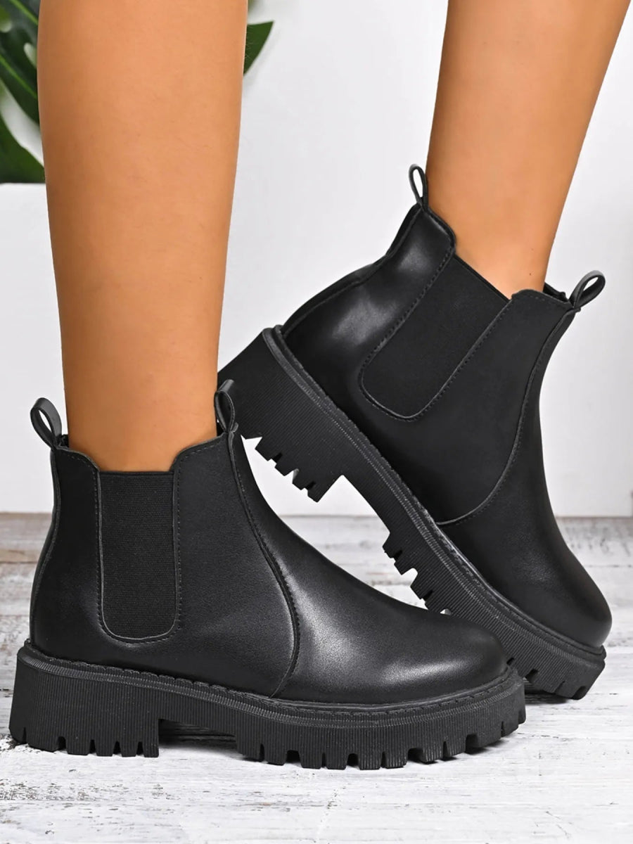 Round Toe Platform Boots - minbolu -