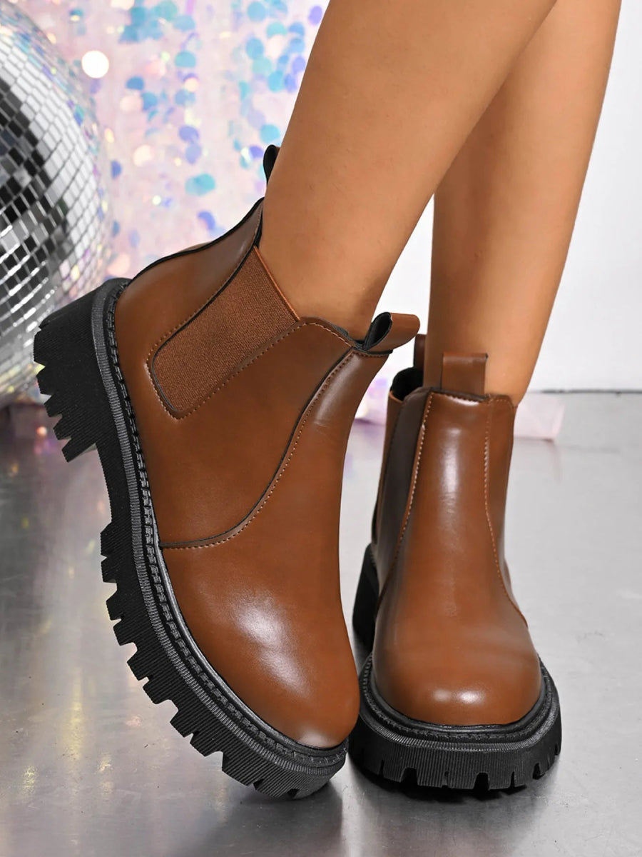 Round Toe Platform Boots - minbolu -