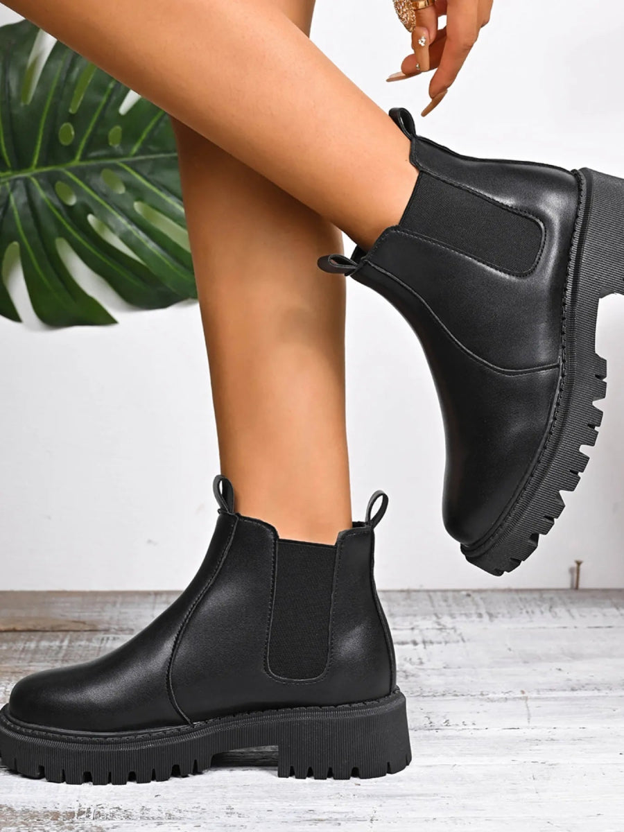 Round Toe Platform Boots - minbolu -