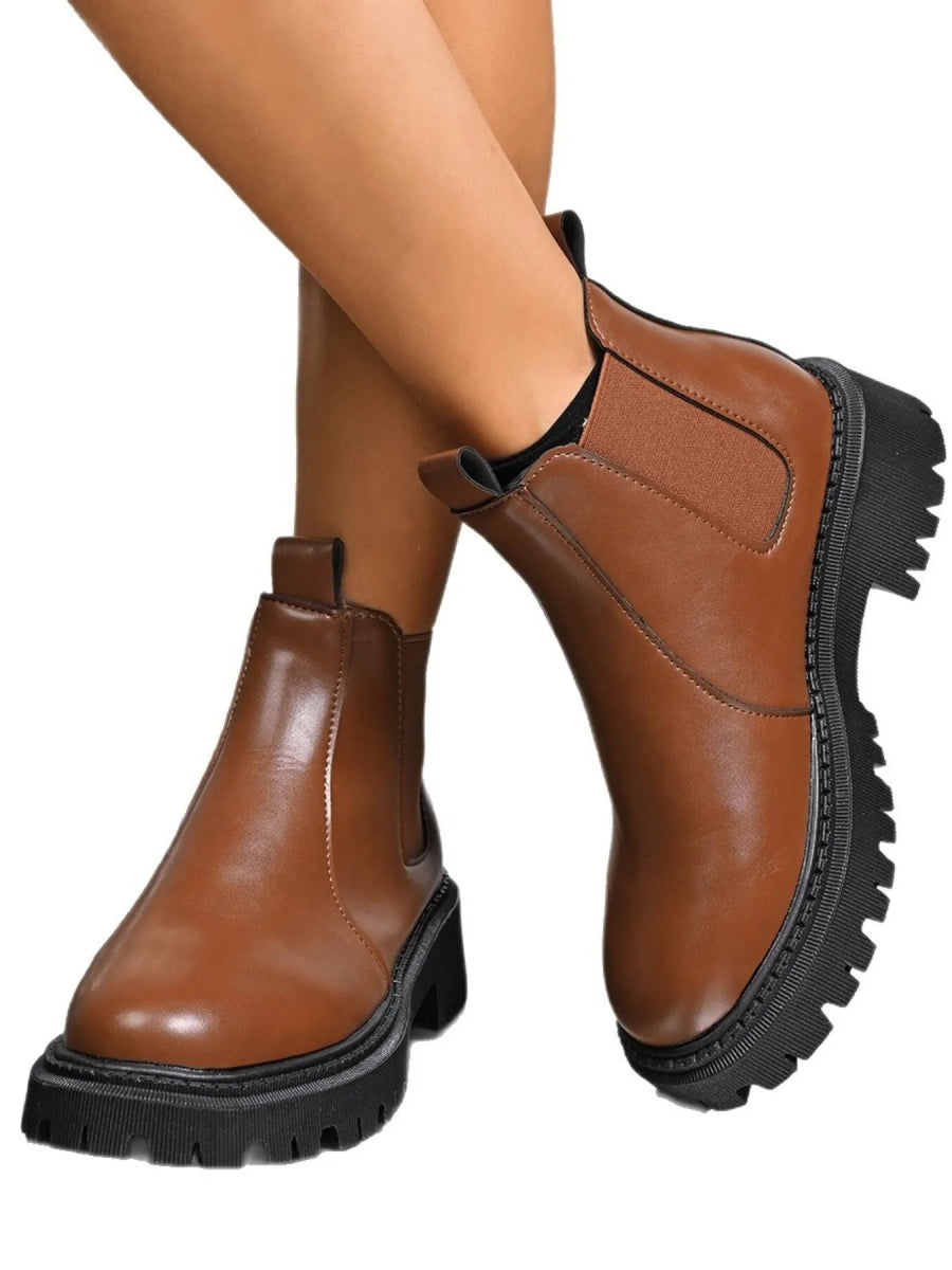 Round Toe Platform Boots - minbolu -