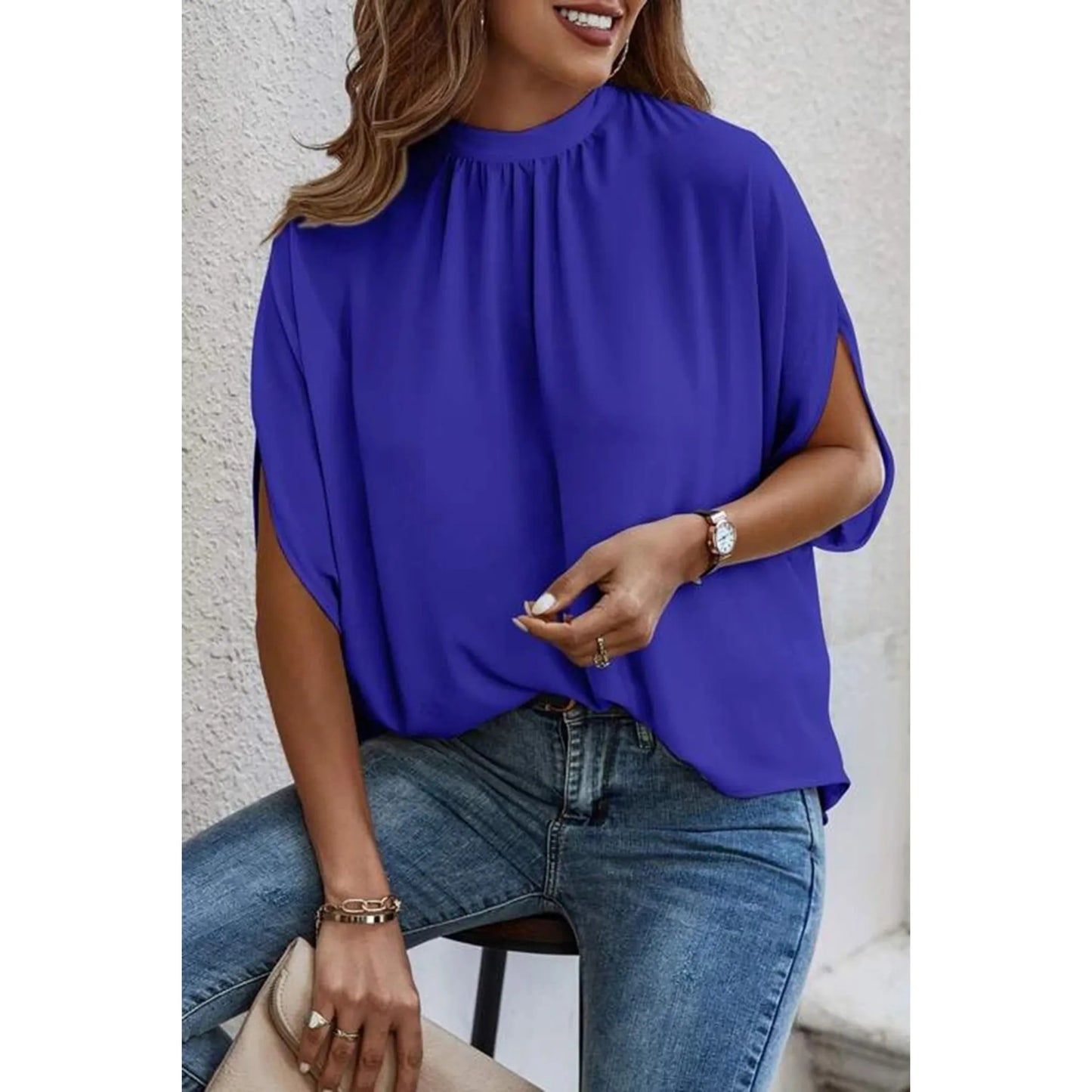 Tie Back Slit Half Sleeve Blouse