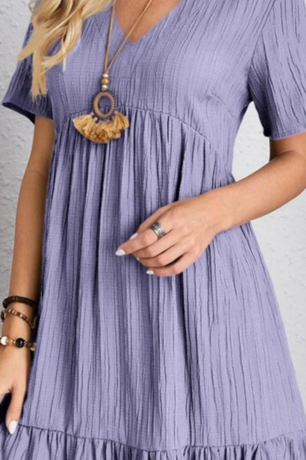 Short Sleeve Knee-Length Boho Dress - minbolu -
