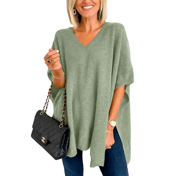 Slit V-Neck Half Sleeve Knit Top - minbolu -