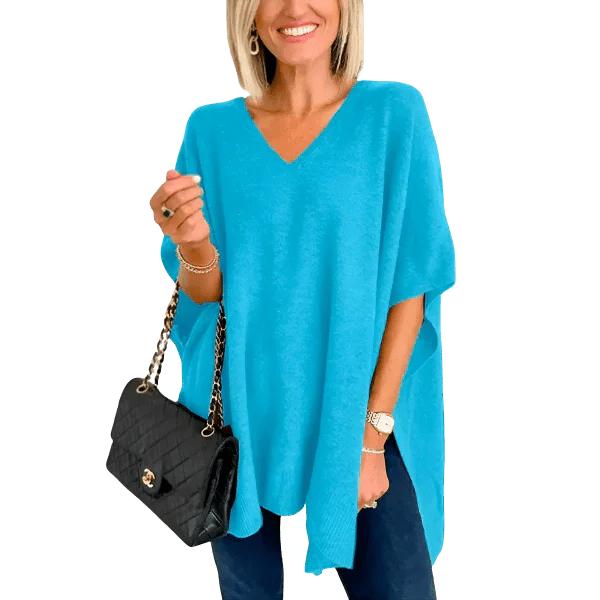 Slit V-Neck Half Sleeve Knit Top - minbolu -