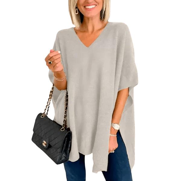 Slit V-Neck Half Sleeve Knit Top - minbolu -