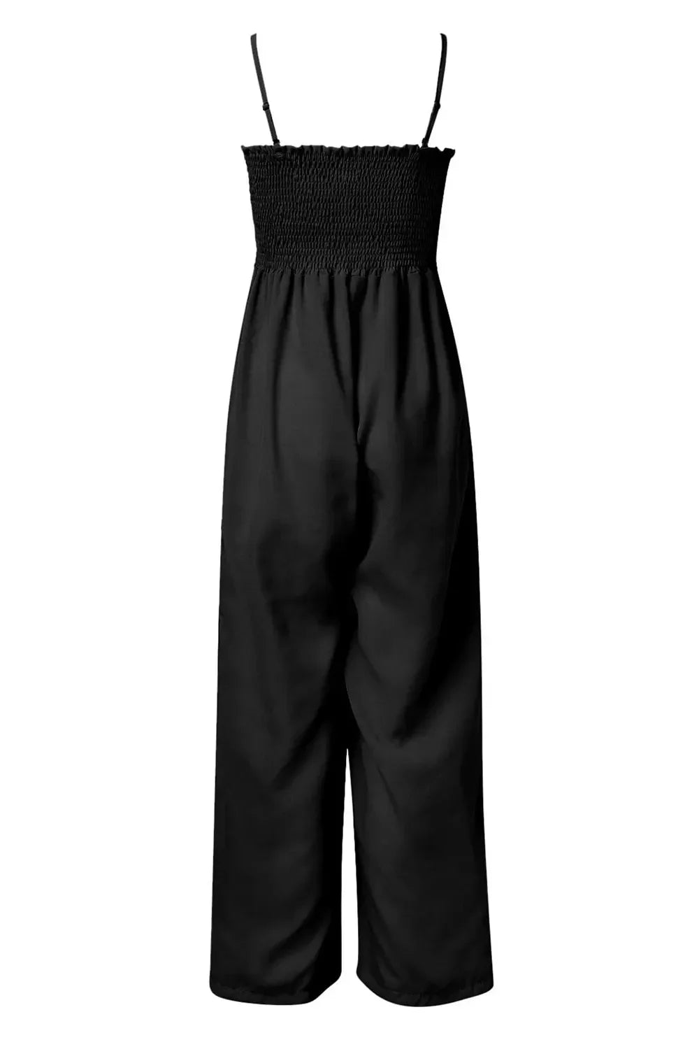 Smocked Spaghetti Strap Wide Leg Jumpsuit - minbolu -