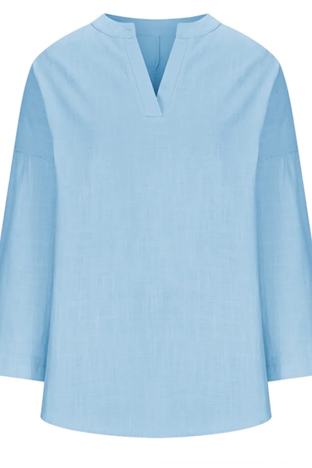 Solid Notched Long Sleeve Blouse – Lightweight and Polished - minbolu -