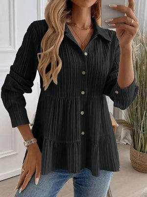 Striped Button-Down Tiered Shirt - minbolu -
