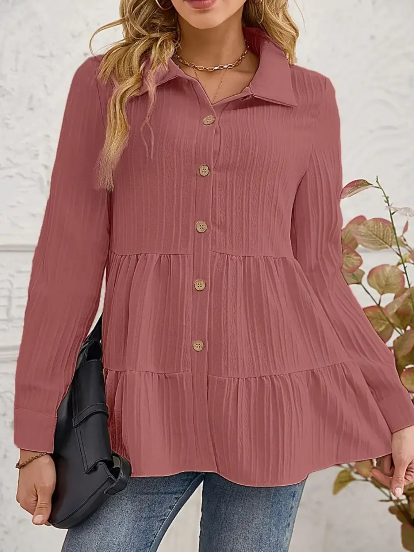 Striped Button-Down Tiered Shirt - minbolu -