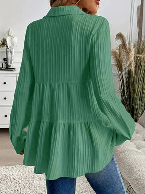 Striped Button-Down Tiered Shirt - minbolu -