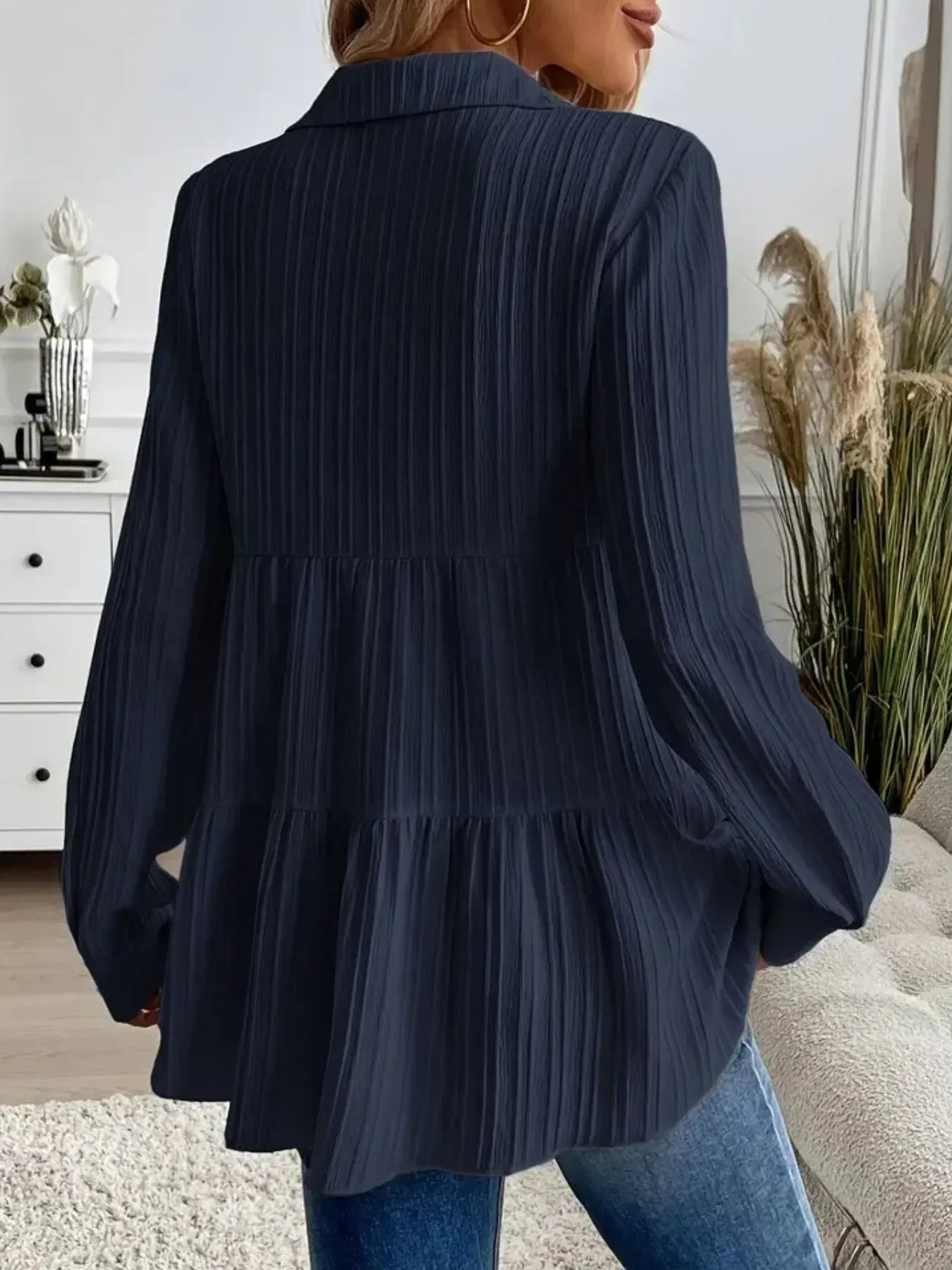 Striped Button-Down Tiered Shirt - minbolu -