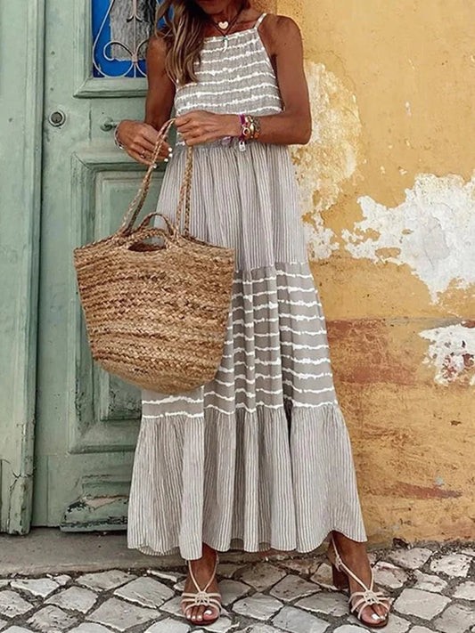 Striped Sleeveless Cami Dress - Summer Essential - minbolu -