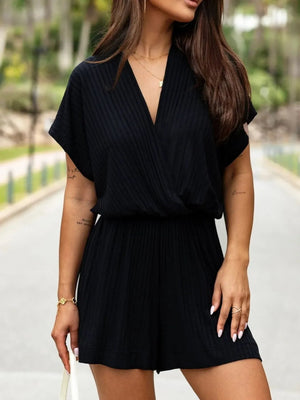 Surplice Short Sleeve Romper - minbolu -