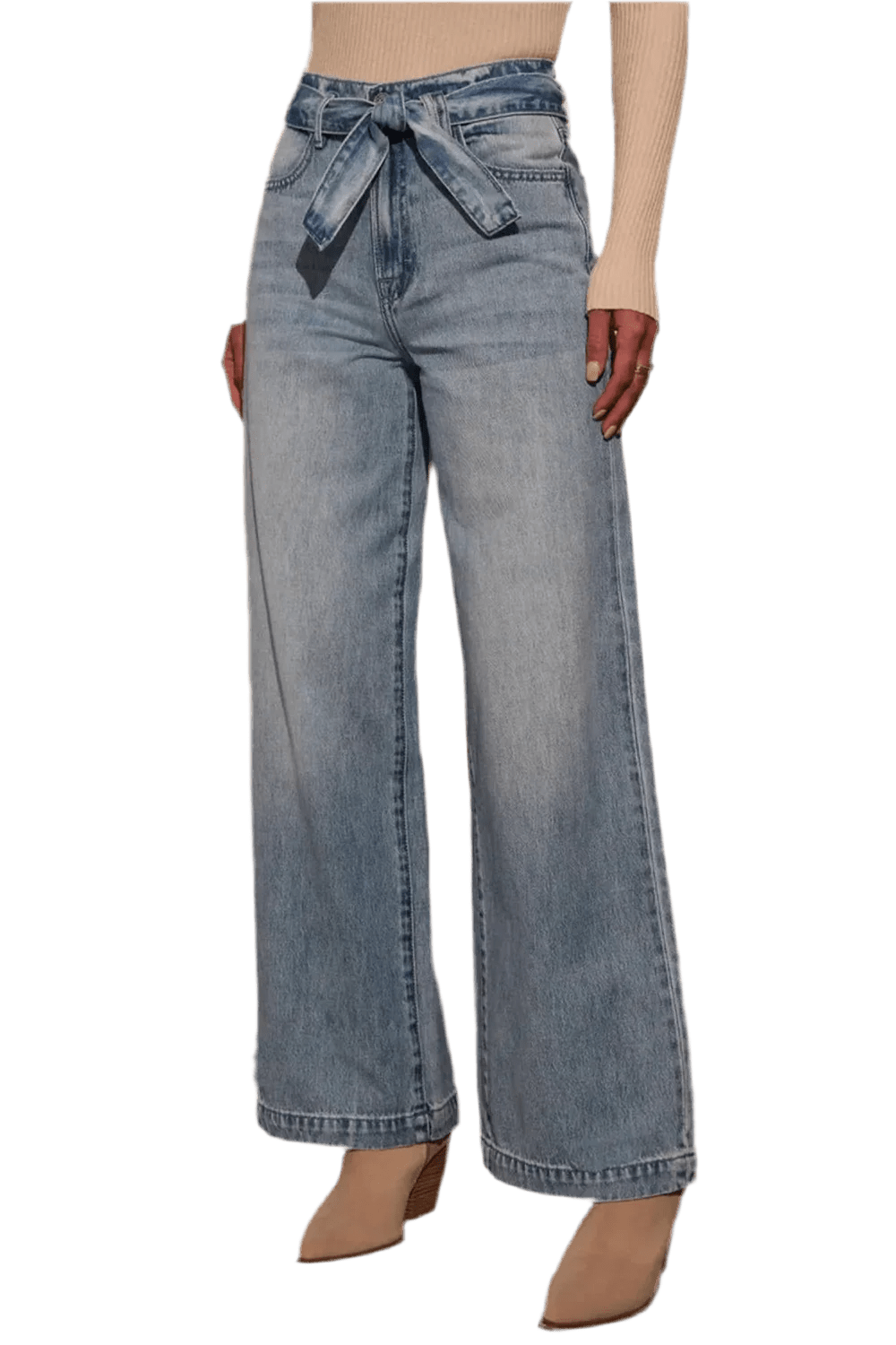 Tied Wide Leg Jeans with Pockets - minbolu -