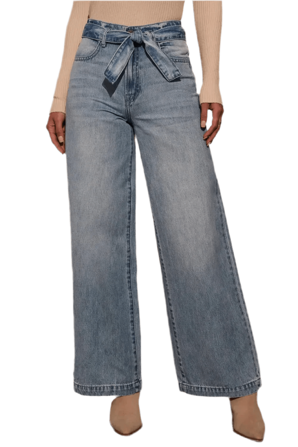 Tied Wide Leg Jeans with Pockets - minbolu -