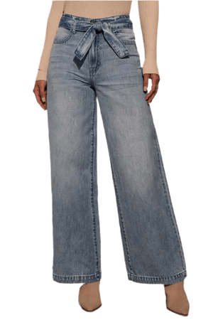 Tied Wide Leg Jeans with Pockets - minbolu -