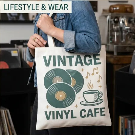 Fame Vintage Vinyl Cafe Tote Bag