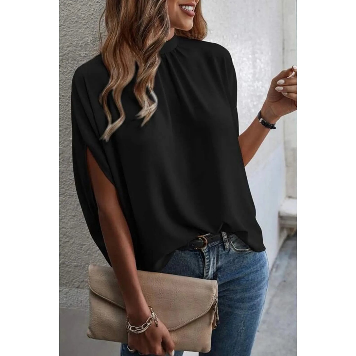 Tie Back Slit Half Sleeve Blouse