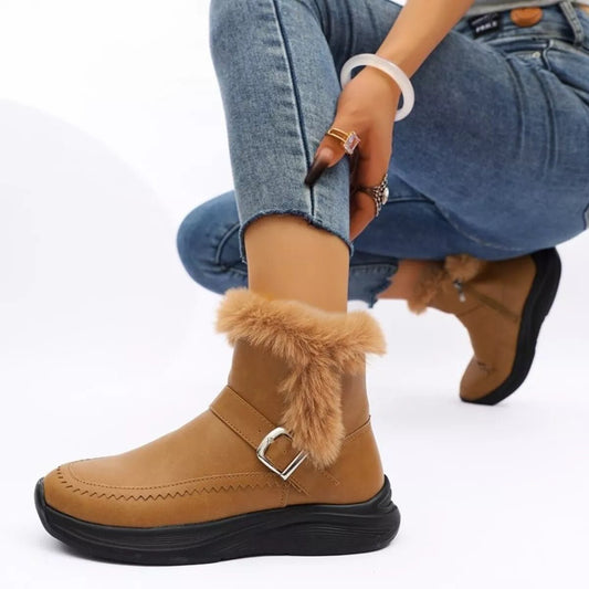 Faux Fur Buckle Boots - minbolu -