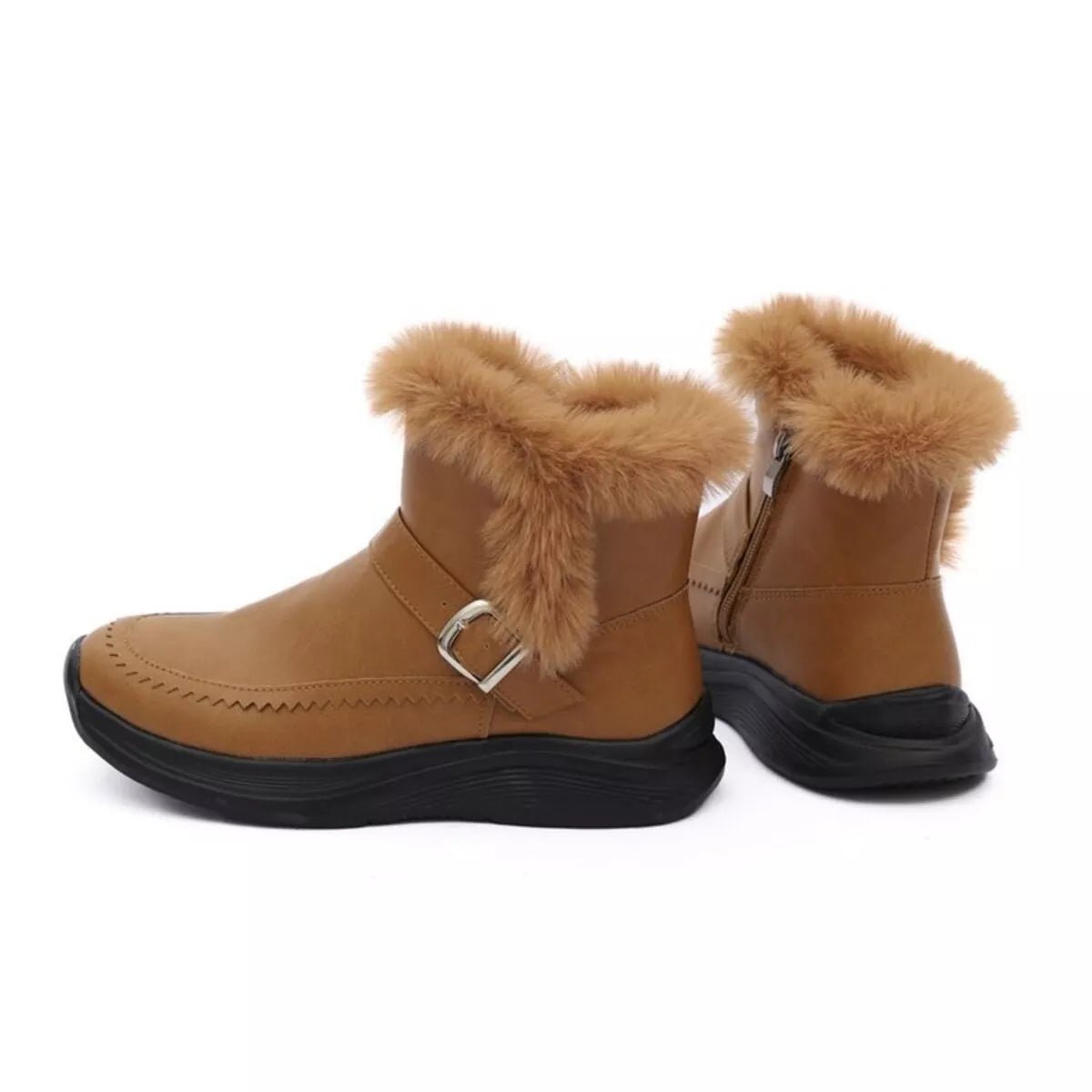 Faux Fur Buckle Boots - minbolu -