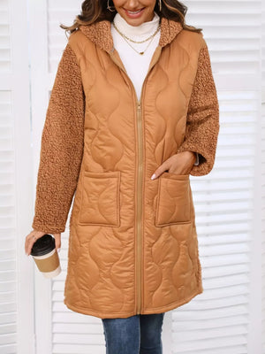 Women's Hooded Parka - Zip Up Long Sleeve Winter Coat with Hood - minbolu -