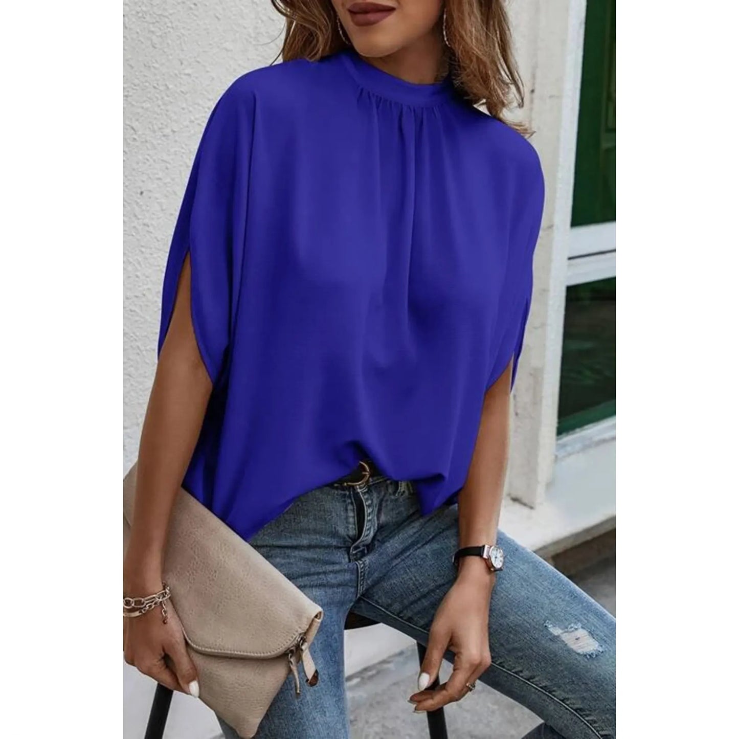 Tie Back Slit Half Sleeve Blouse