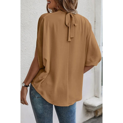 Tie Back Slit Half Sleeve Blouse