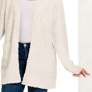 Zenana Long Sleeve Popcorn Sweater Cardigan with Pockets - Knit Cardigan - minbolu